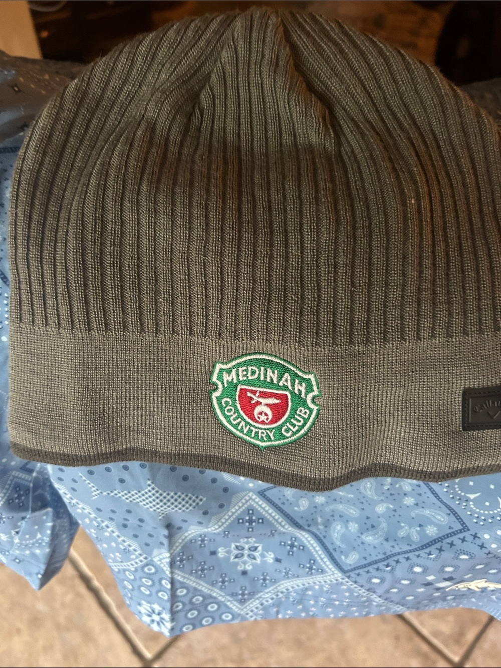 Callaway Olive Green Ribbed Beanie with Medinaah Country Club Patch